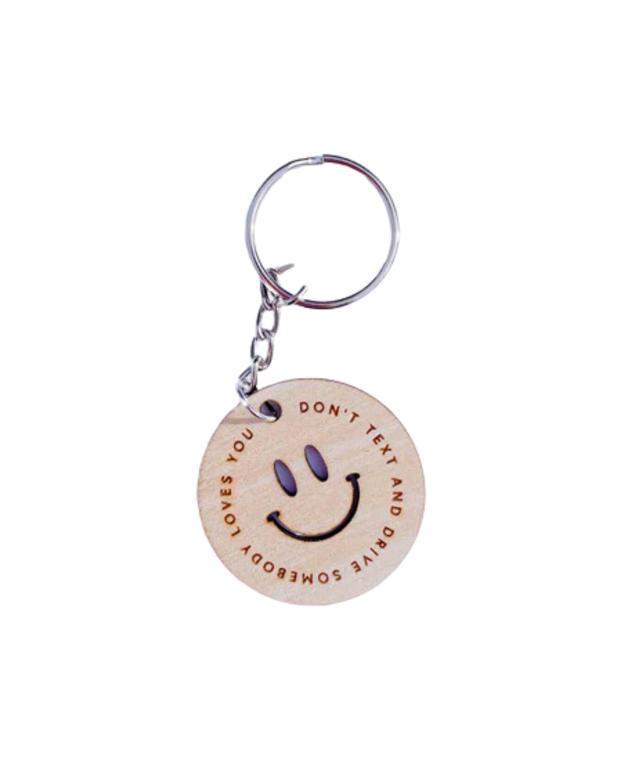 Don't Text and Drive Smiley Face Keychain