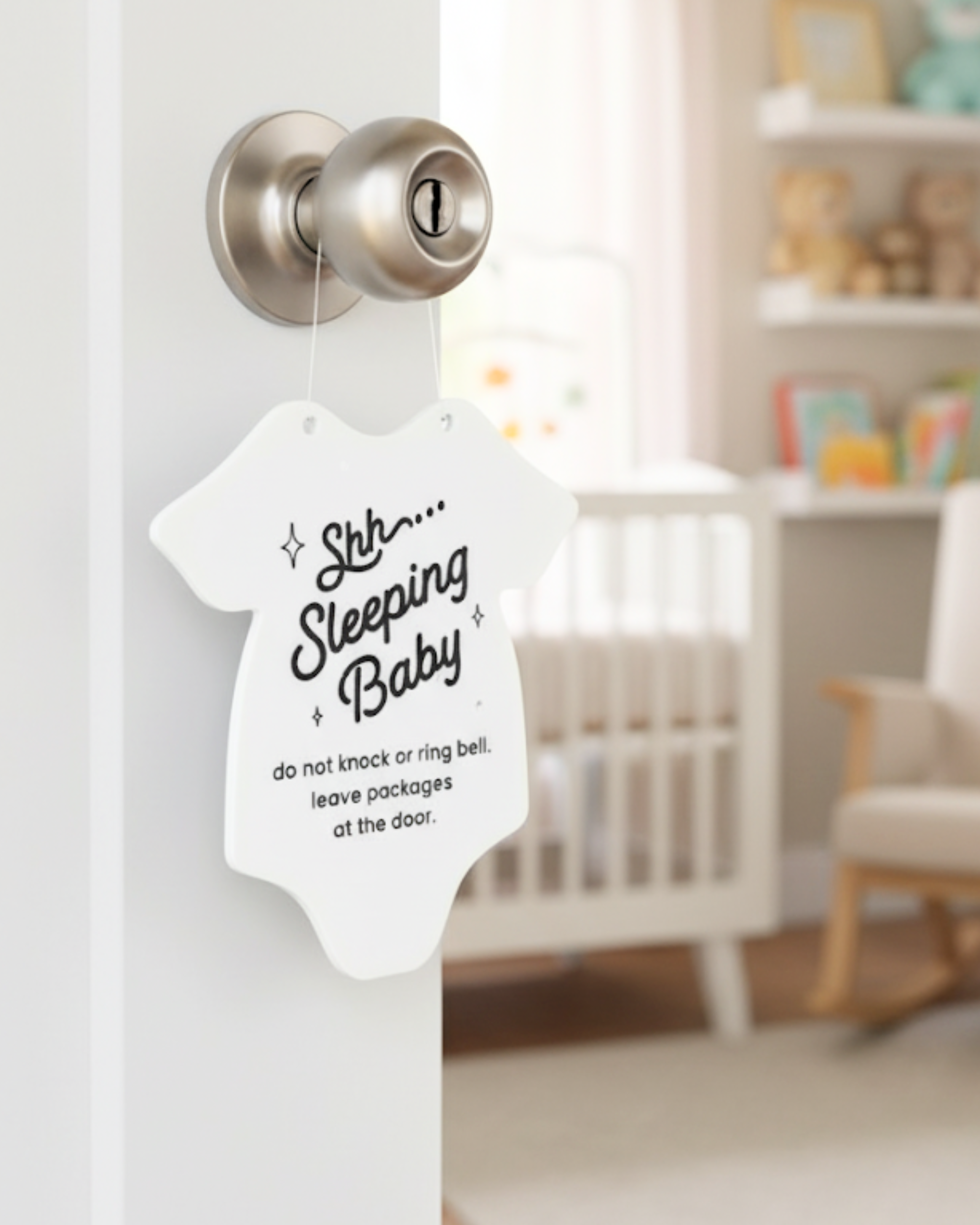 Baby Sleeping Door Sign - "Do Not Knock" Hanging Wooden Plaque, 11.8x5.9 Inches, Rustic Decor