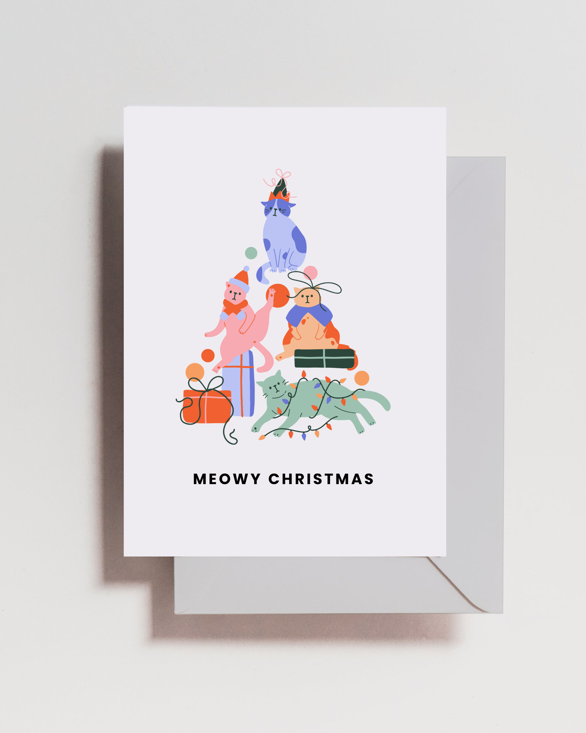 Cat Lover Christmas Card • Meowy Christmas • Cat Pun Holiday Card