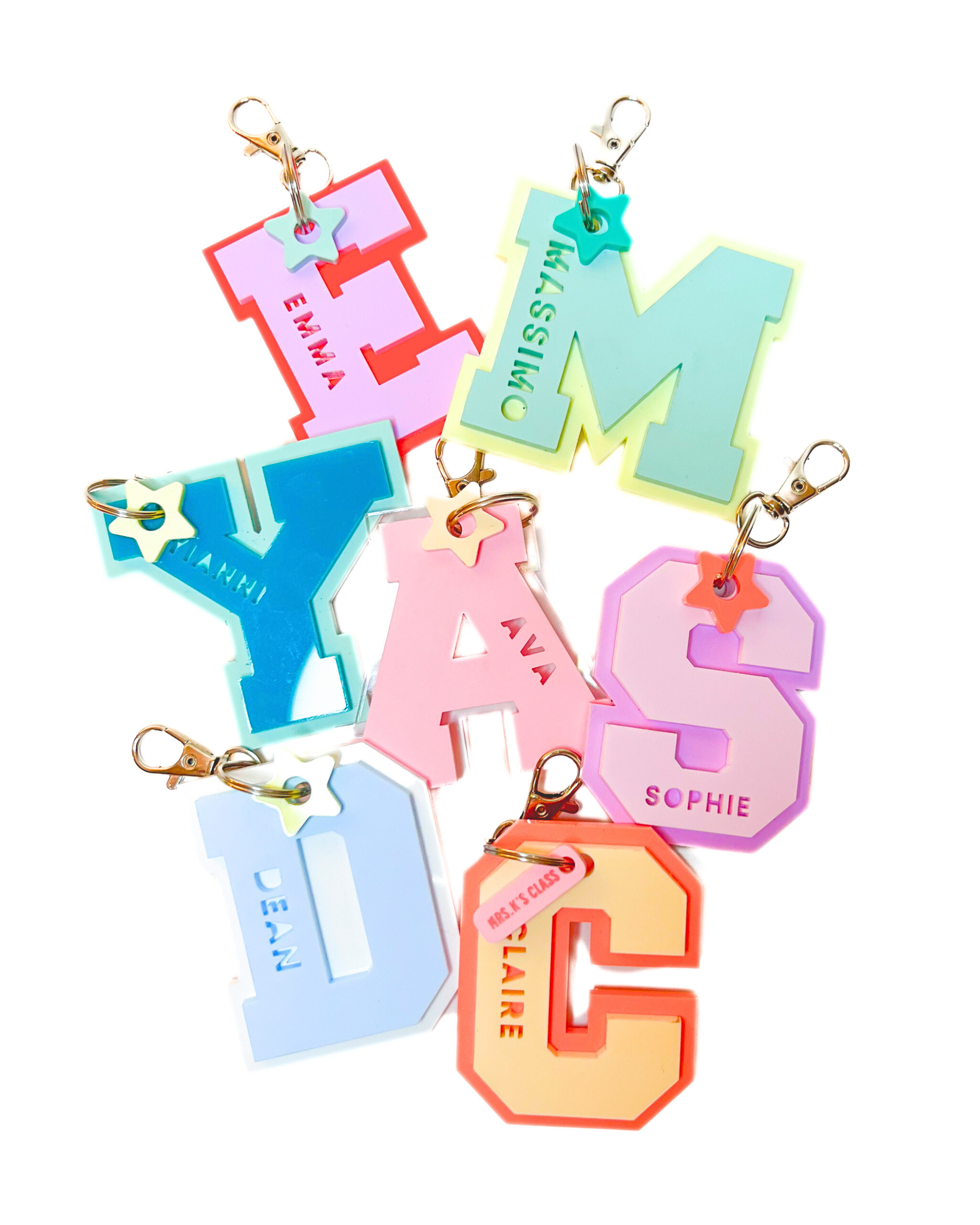 Personalized Acrylic Letter Keychain: Custom Monogram Star Charm