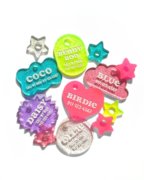 Glitter Pet ID Tag – Custom Engraved Dog & Cat Name Tag