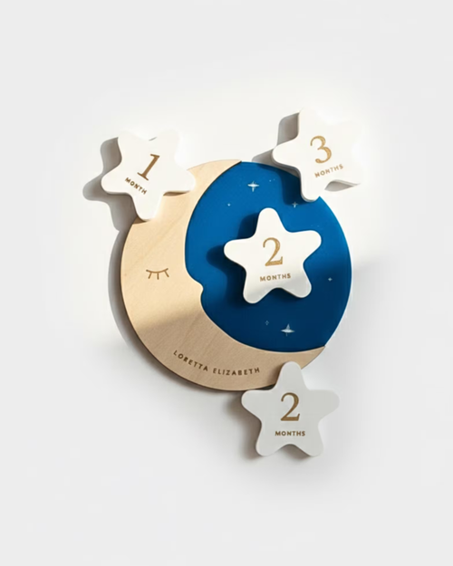 Personalized Baby Monthly Milestone Marker | Moon Star Numbers 1–12 | Newborn Photo Prop