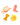 Four small flat foam accessories on a white background: a tan cowboy hat with pink trim, a coral boot, a yellow bone, and a yellow sun with a pink smiley face.