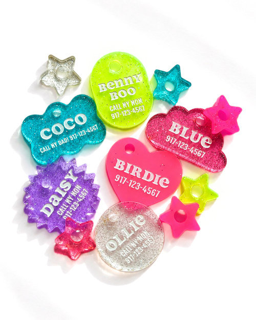 Custom Engraved Glitter Acrylic Pet ID Tag