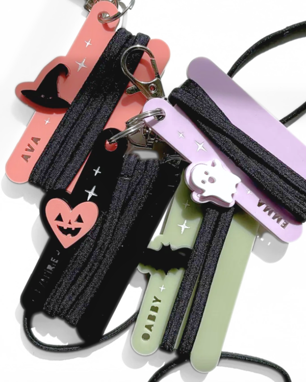 Customized Halloween Bag Tags Hair Tie Holders  Personalized Laser-Engraved Acrylic Ponytail Holder | Unique Team Gift