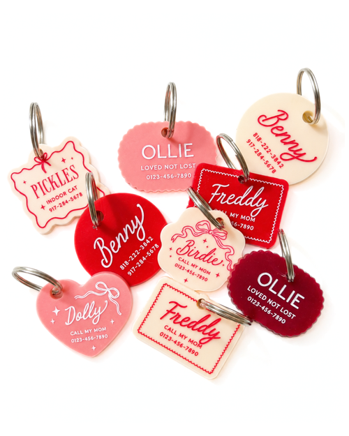 Custom Vintage Pet ID Tag: Personalized Acrylic Dog, Cat Collar Charm, Name Tag, Retro Style