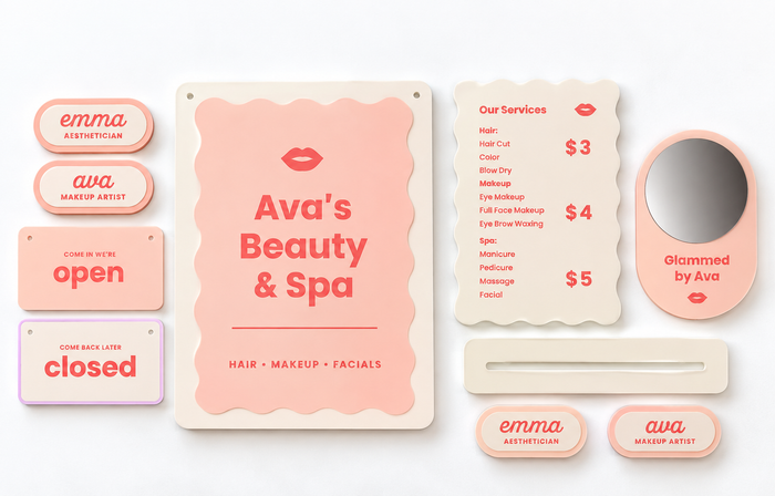 Personalized Pretend Play Beauty & Spa Set – Custom Salon Signs for Kids