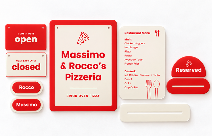 Personalized Pretend Play Pizzeria Set – Custom Pizza Shop Signs for Kids