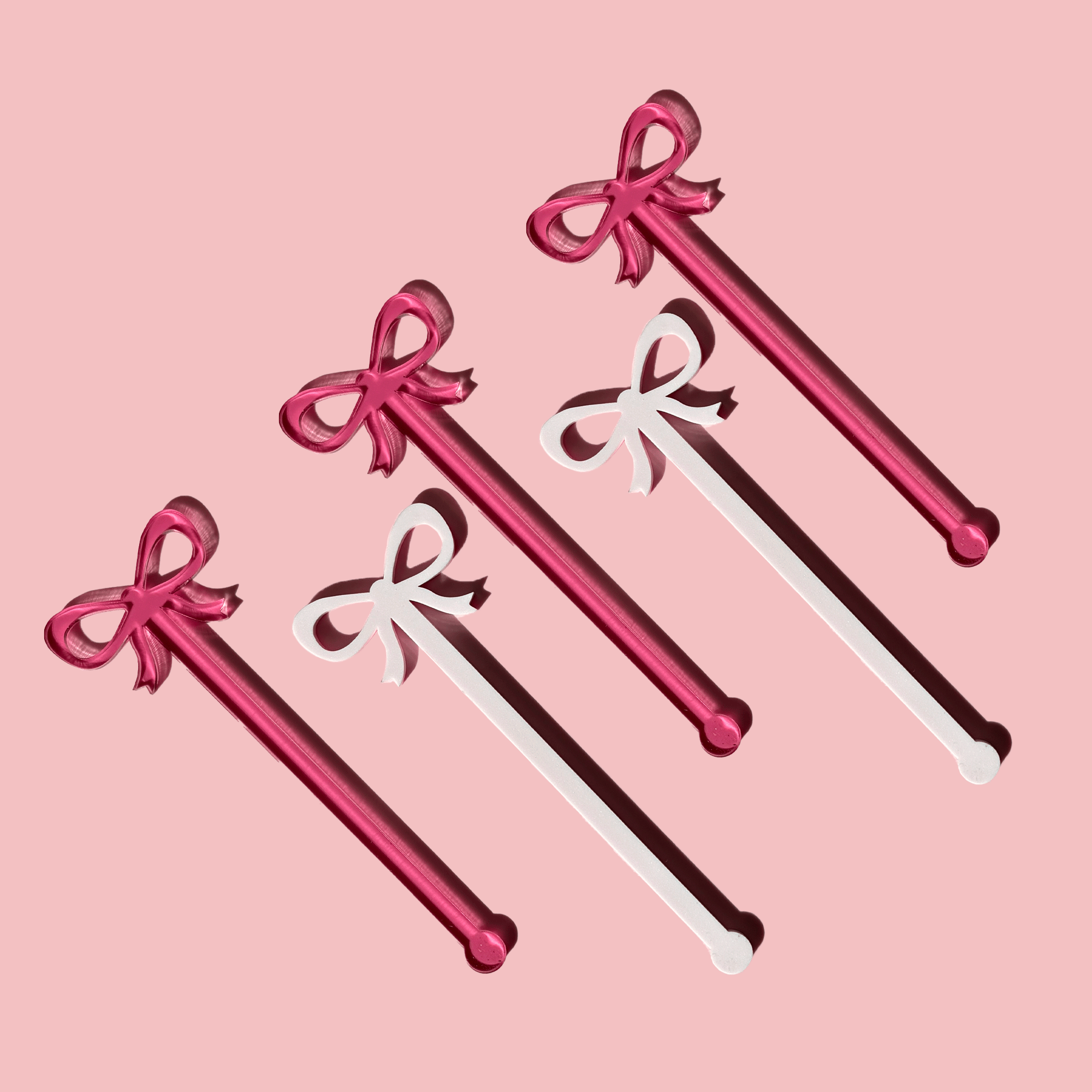 Acrylic Pink Bow Drink Stirrer Set of Five
