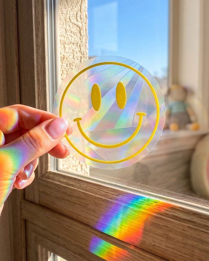 Smiley Face Suncatcher Decal – Rainbow Window Sticker – additional view
