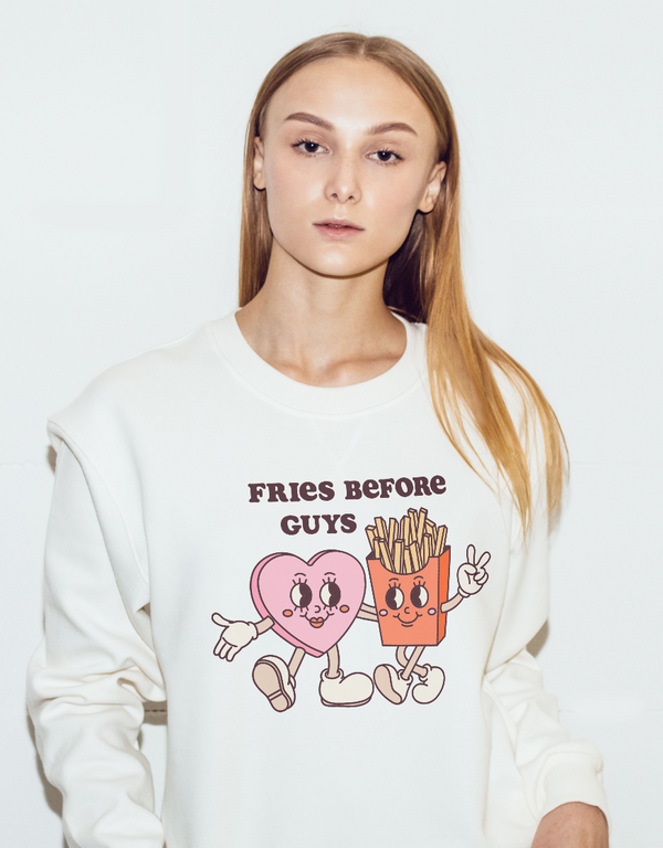 Valentines Day Sweatshirt - Fries before guys Love Sweatshirt - Cute